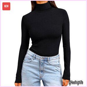 Women's Long Sleeve Turtleneck Thermal Top, Slim Fit, Rayon Spandex